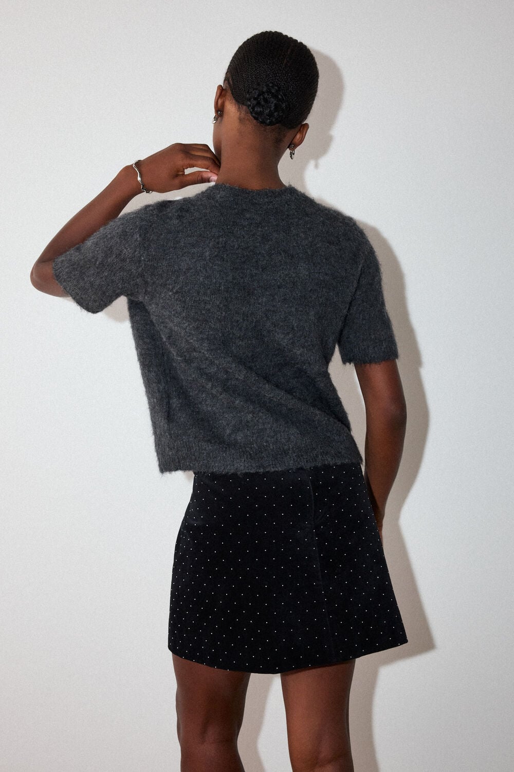 Black Hot Fix Velvet Mini Skirt