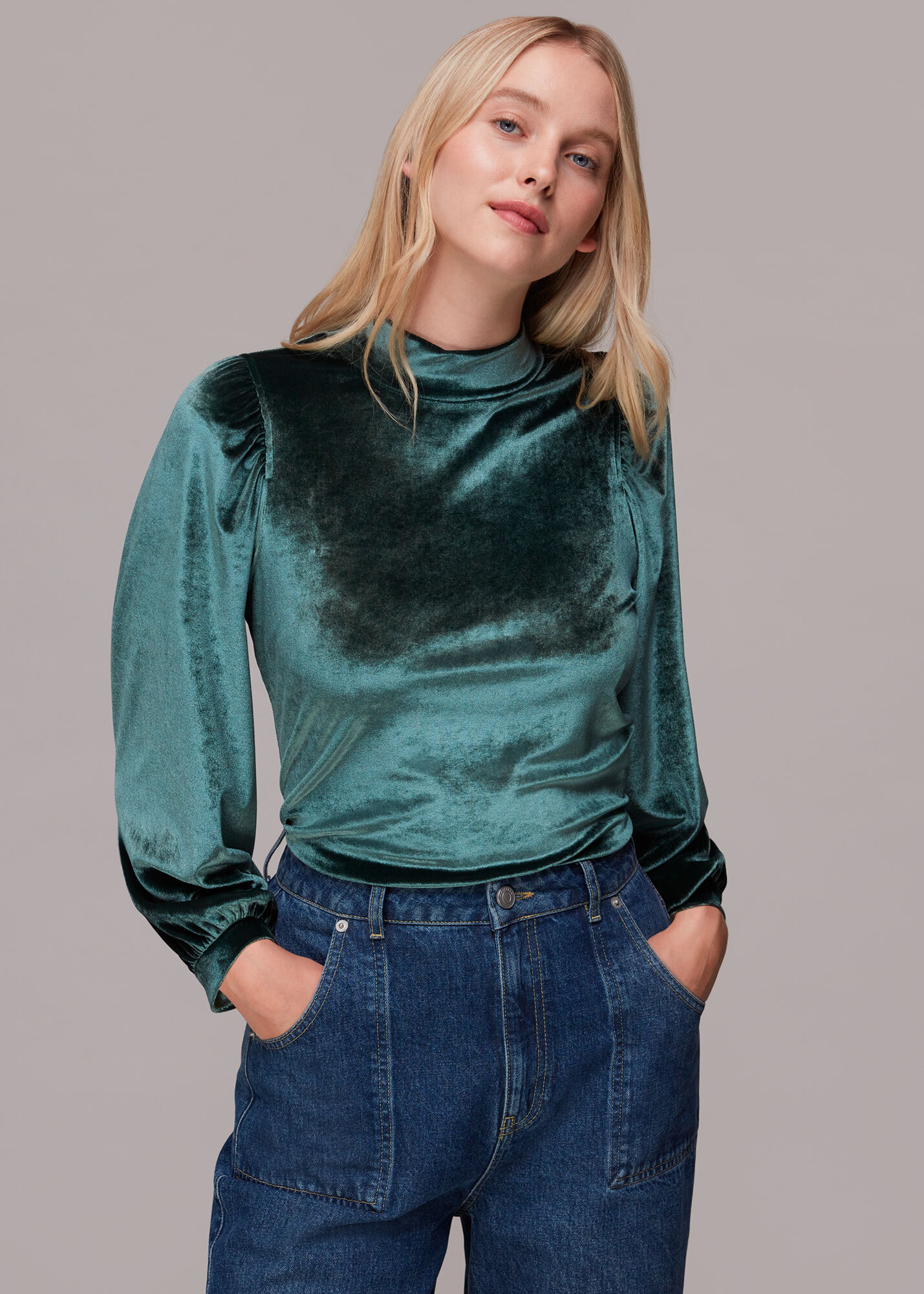 Dark Green High Neck Velvet Top