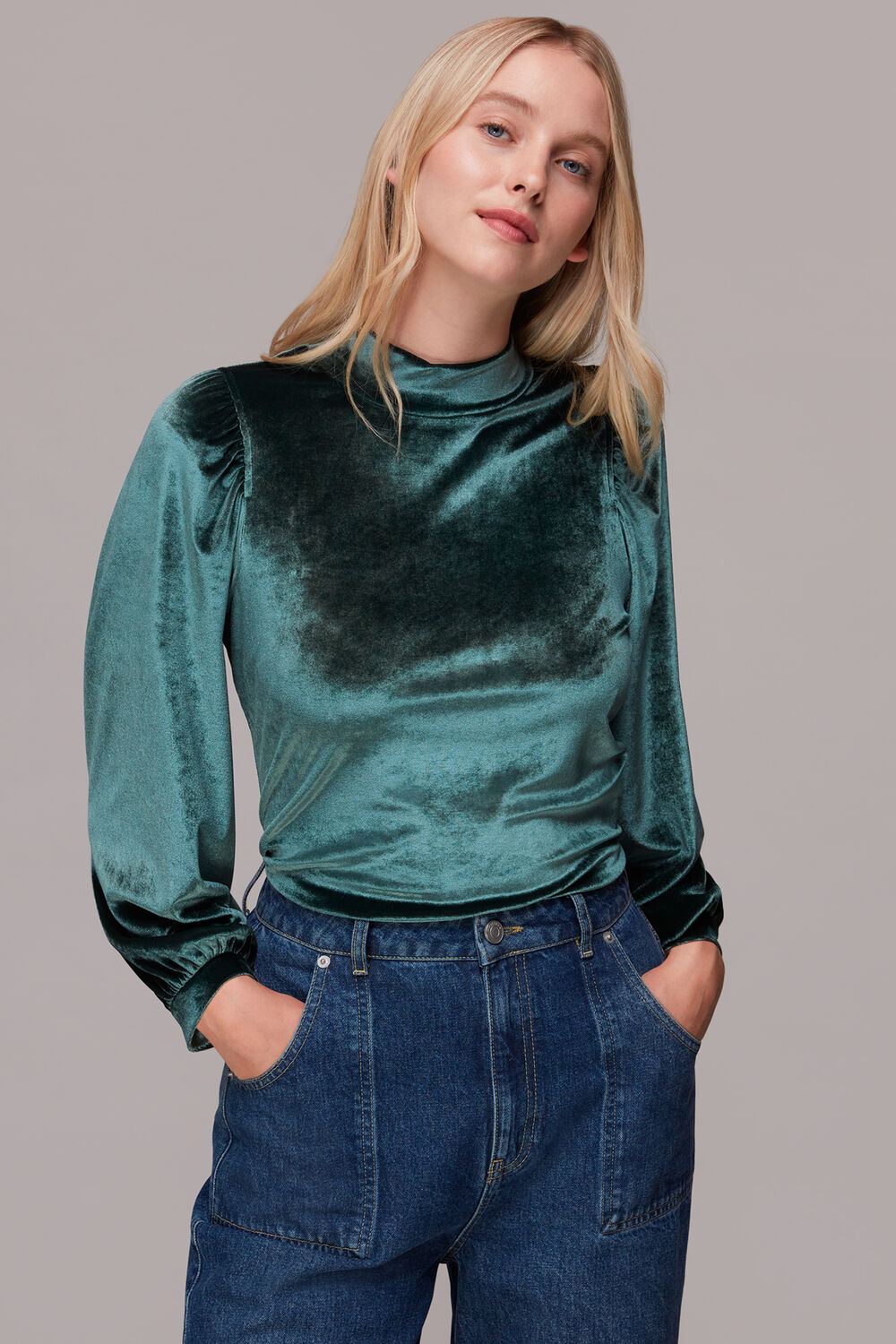 Dark Green High Neck Velvet Top