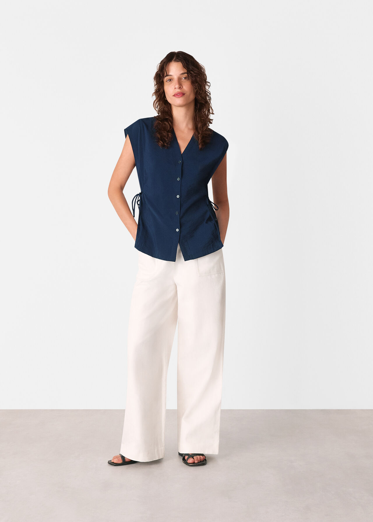 Button Down Tie Side Shirt