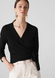 Rib Detail Wrap Top Black