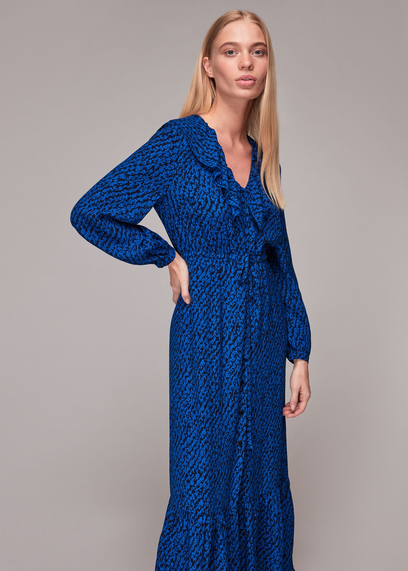 Blue Multi Diagonal Texture Print Dress WHISTLES