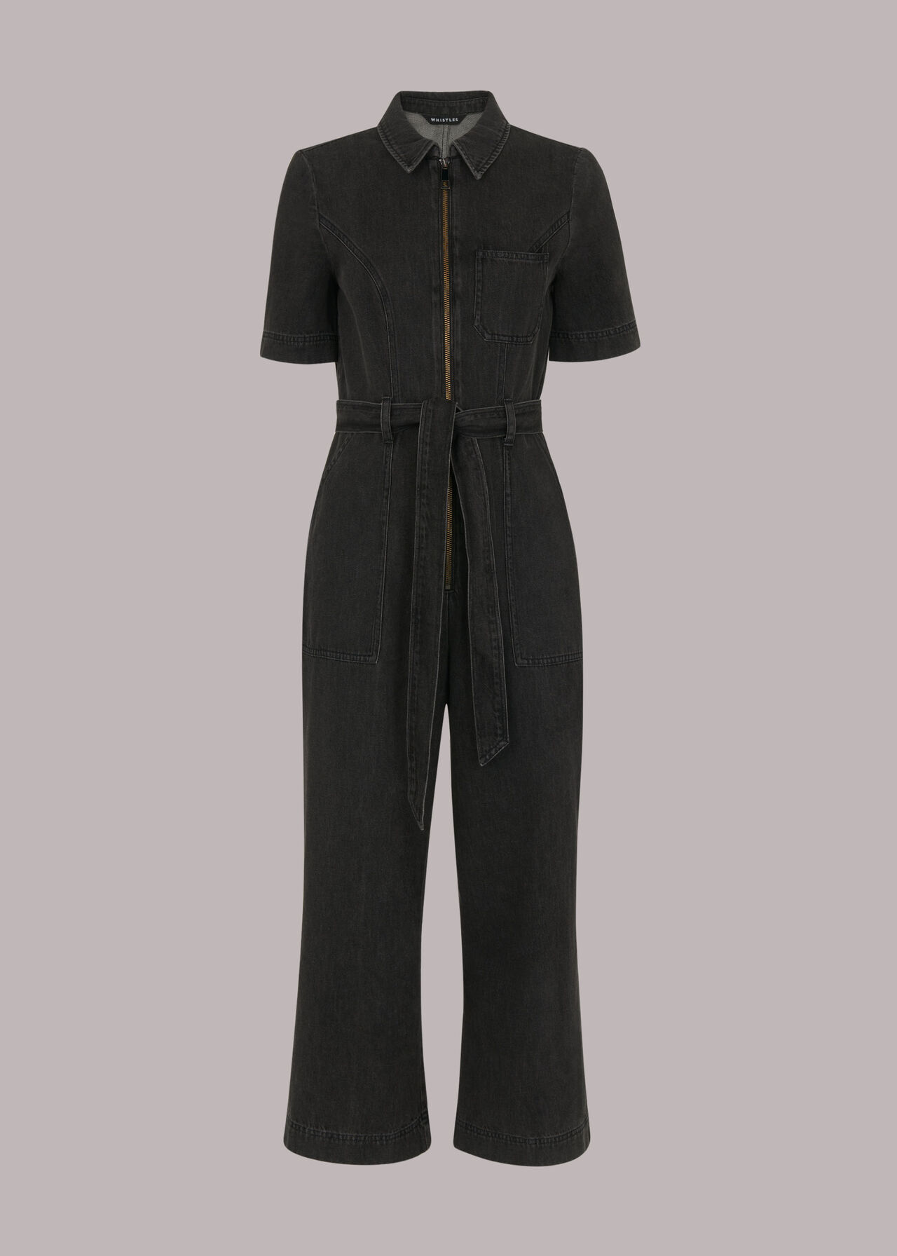 Black Tie Waist Denim Jumpsuit | WHISTLES