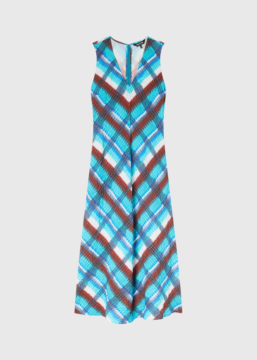 Checked V Neck Textured Dress