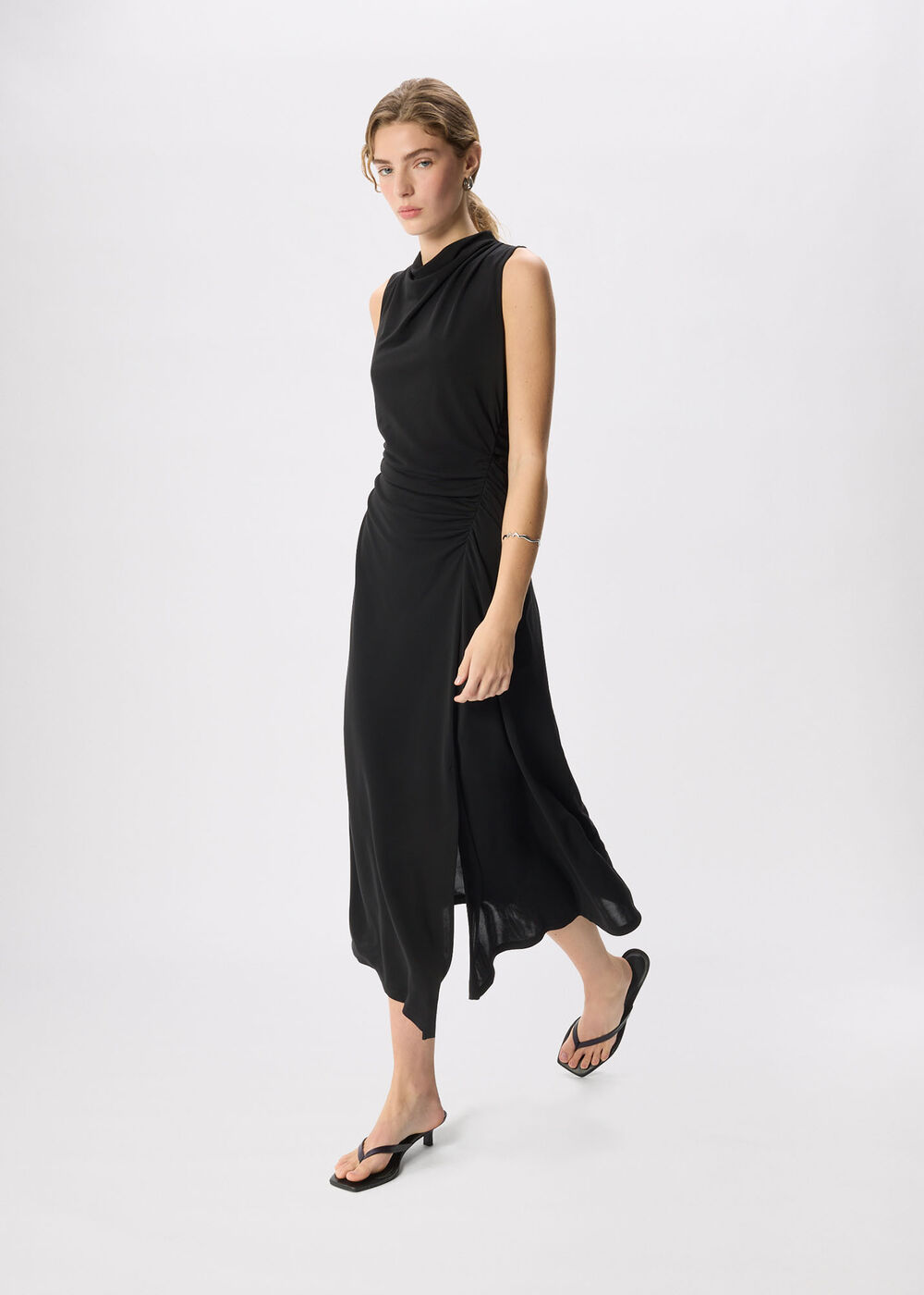 Ruched Cowl Neck Jersey Dress