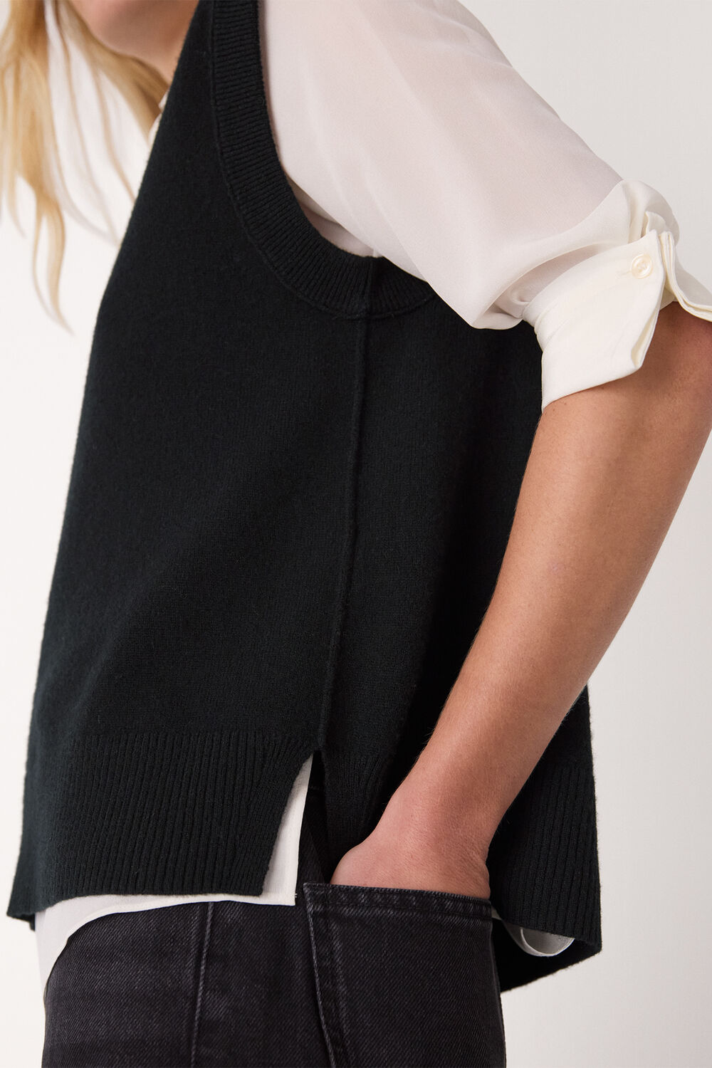 Black Wool V Neck Tank