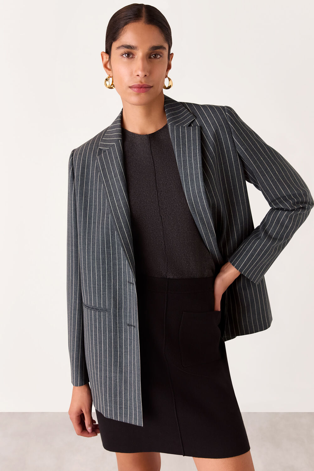 Grey Isla Pinstripe Wool Blazer