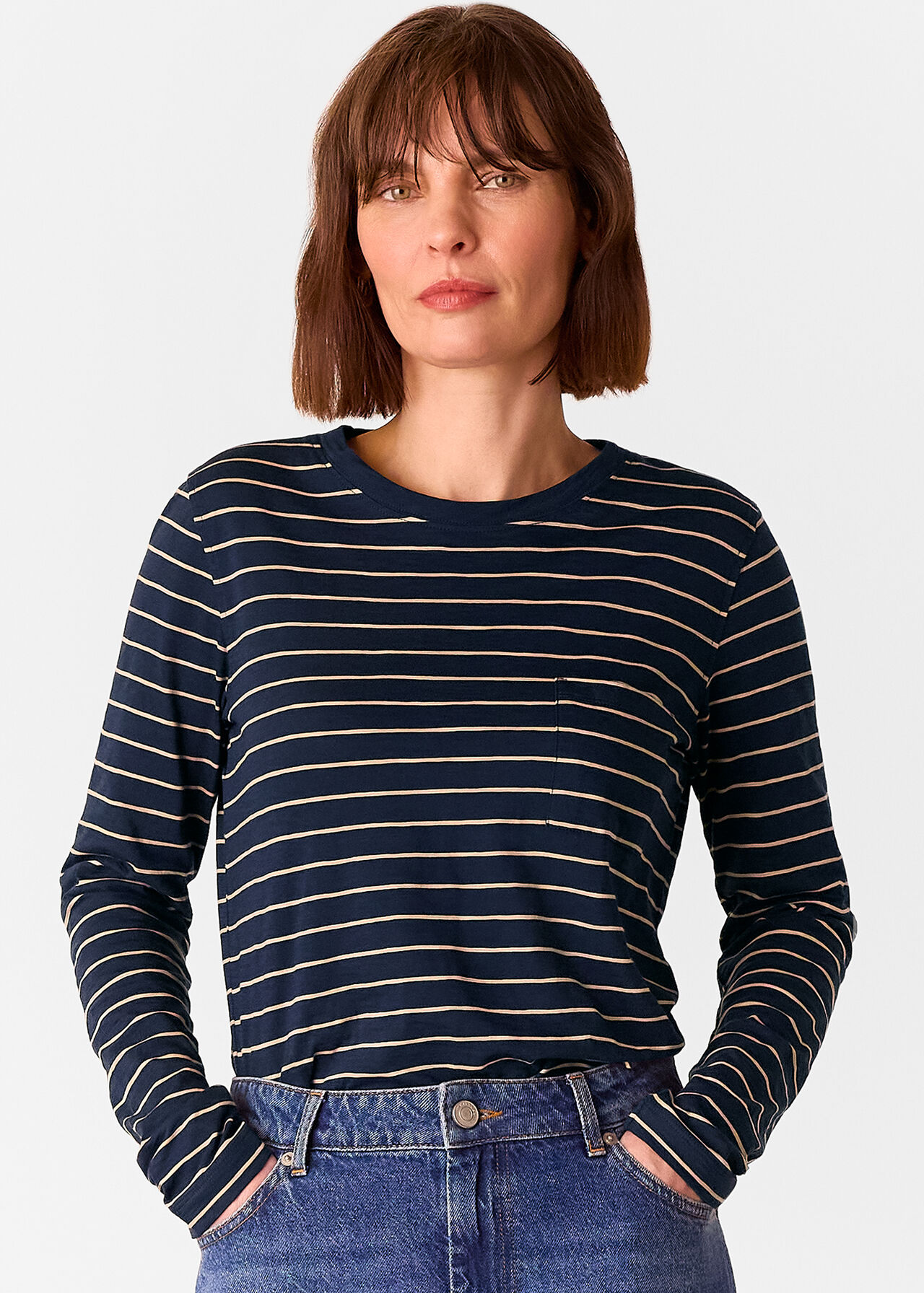 Stripe Crew Neck Pocket Top