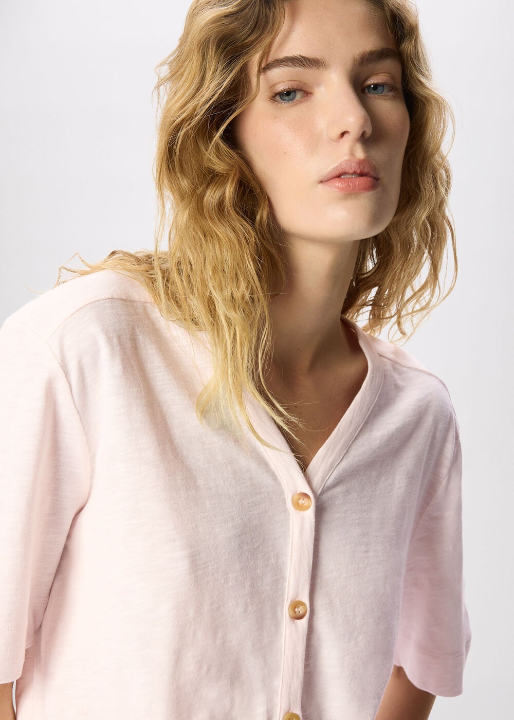 Ella V Neck Button Through Tee