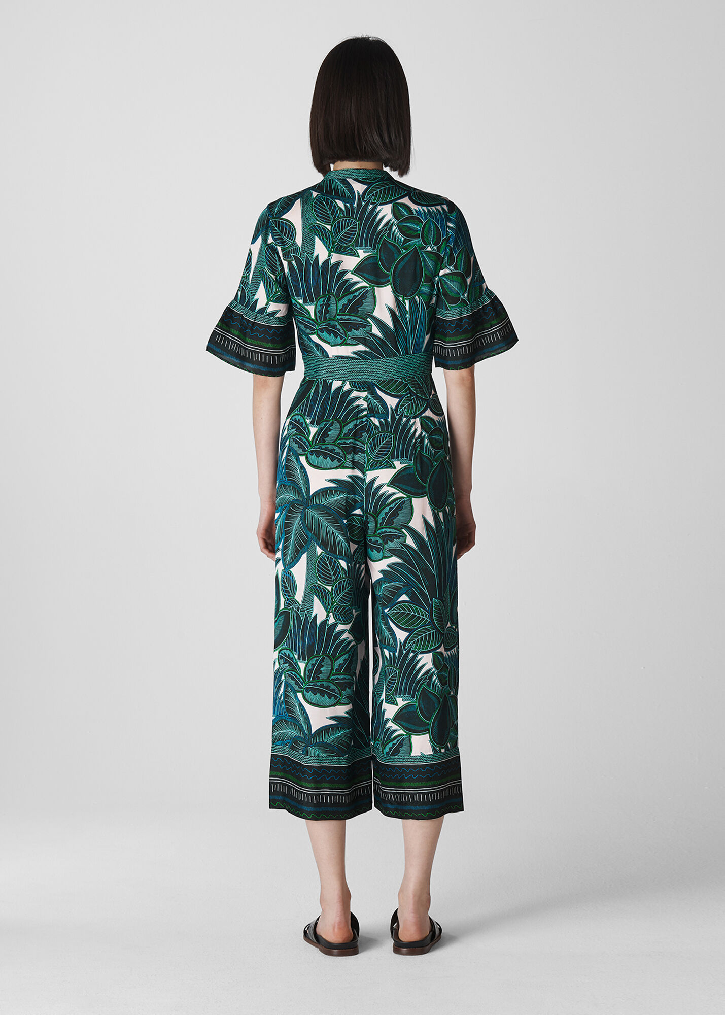Blue Multi Palm Print Tie Front Jumpsuit WHISTLES Whistles UK