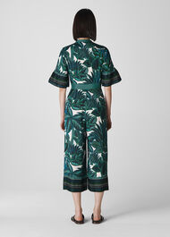 Palm Print Tie Front Jumpsuit