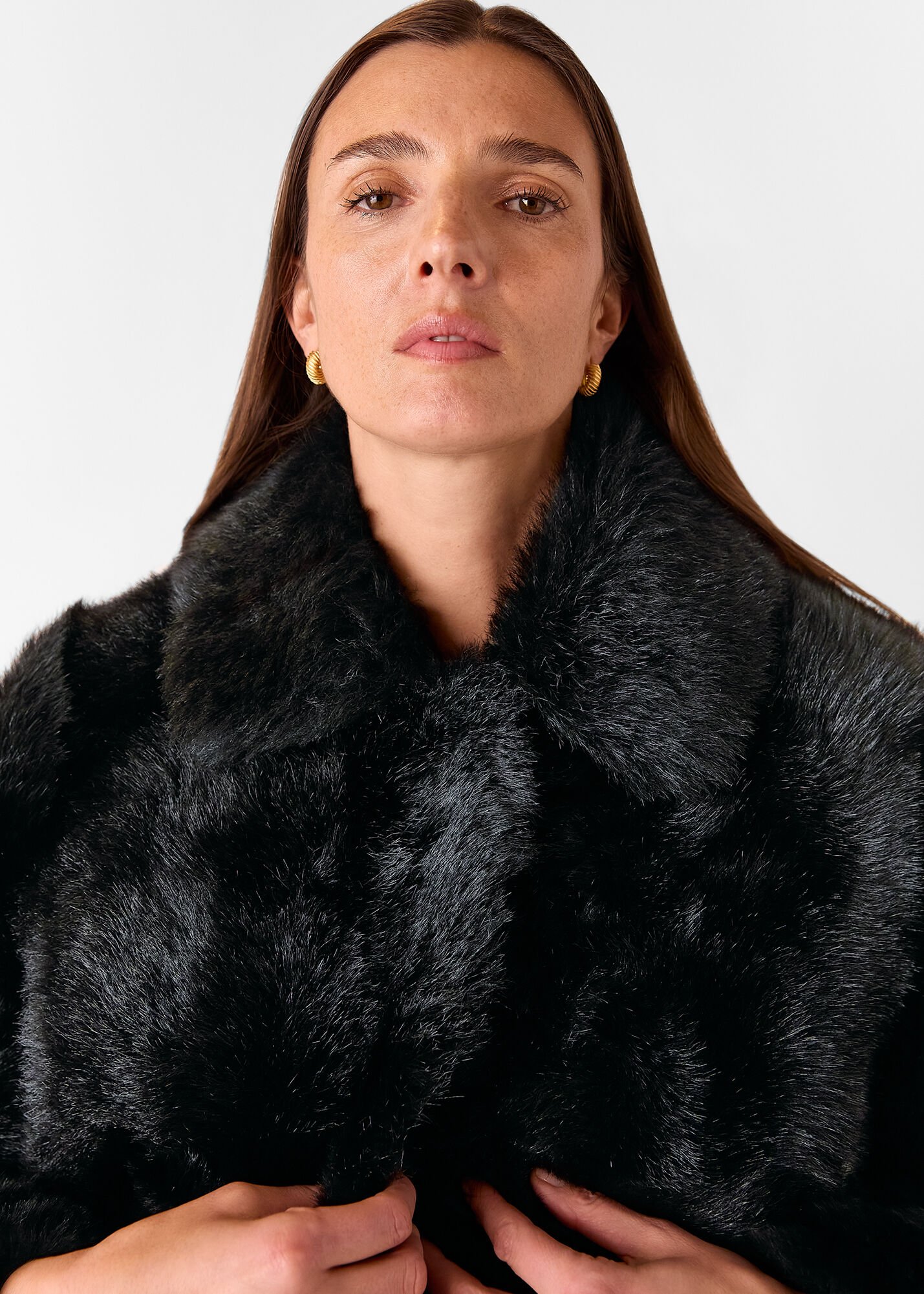 Black Odette Long Shearling Coat | WHISTLES | Whistles US |