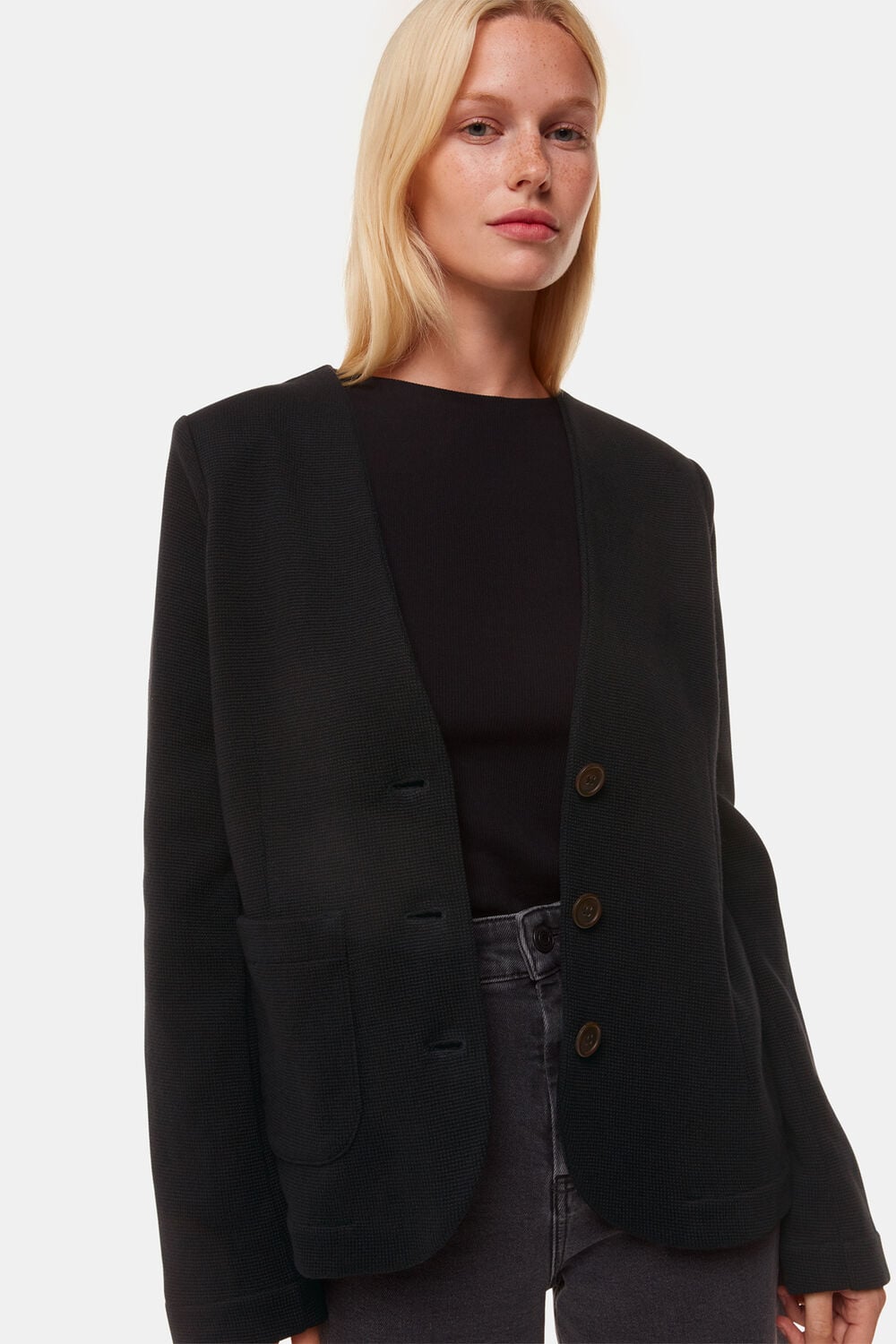 Black Lucy V Neck Jersey Jacket