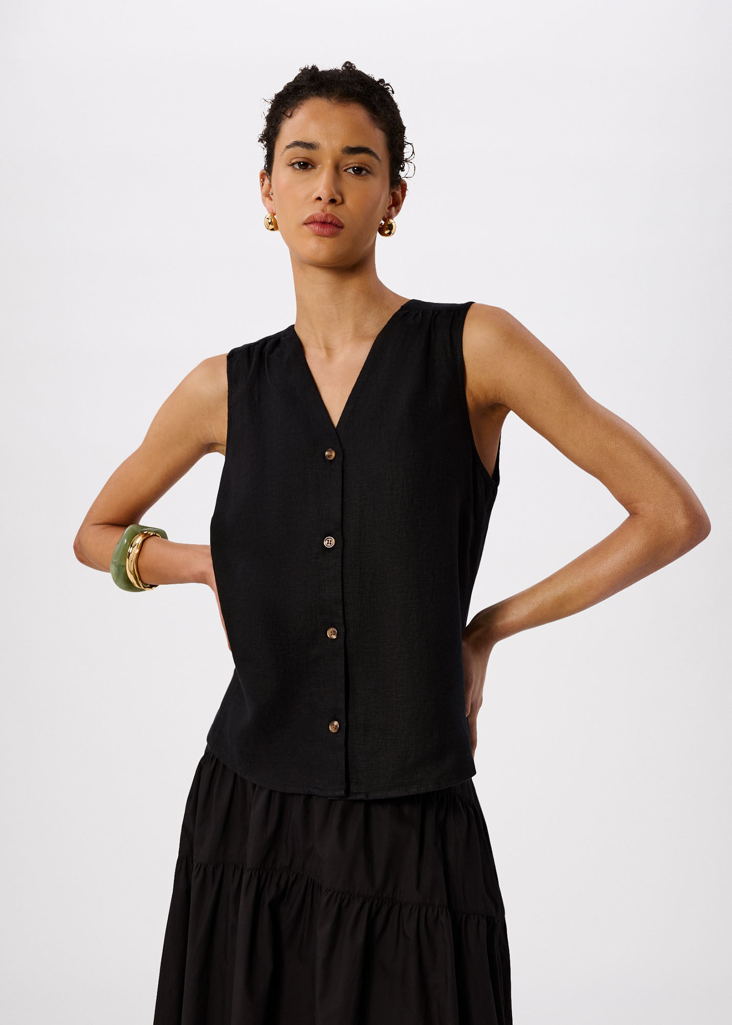 Black Laura Linen Tank | WHISTLES | Whistles UK |