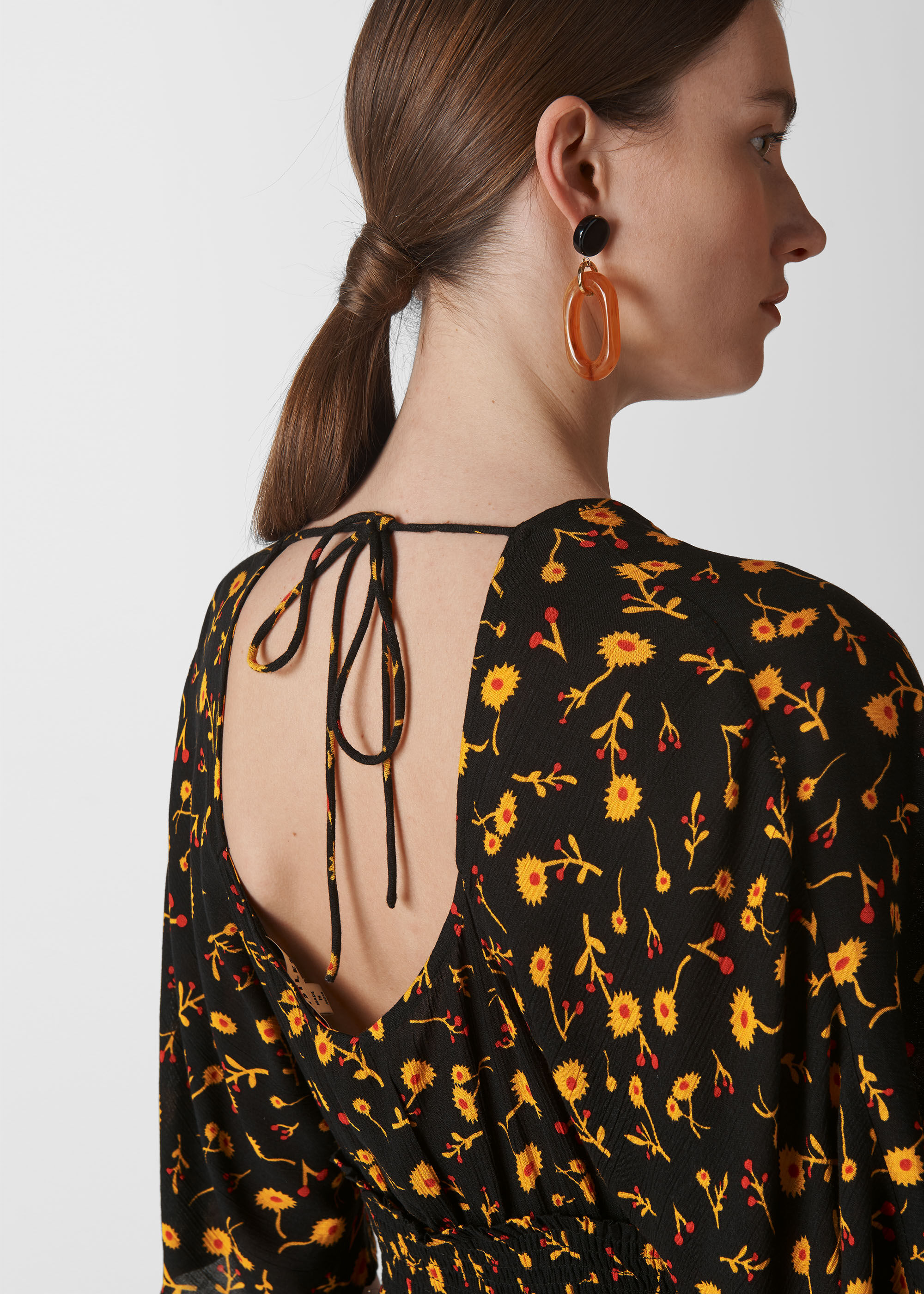 Black dress orange flowers discount