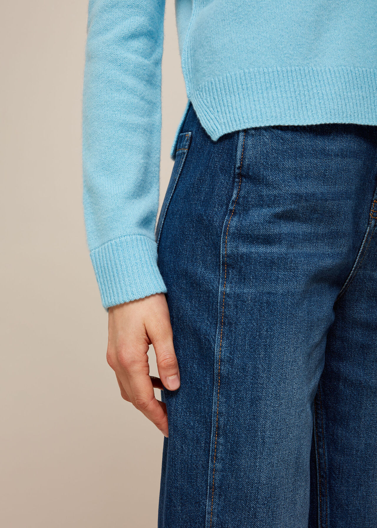 Puff Sleeve Merino Wool Knit Pale Blue