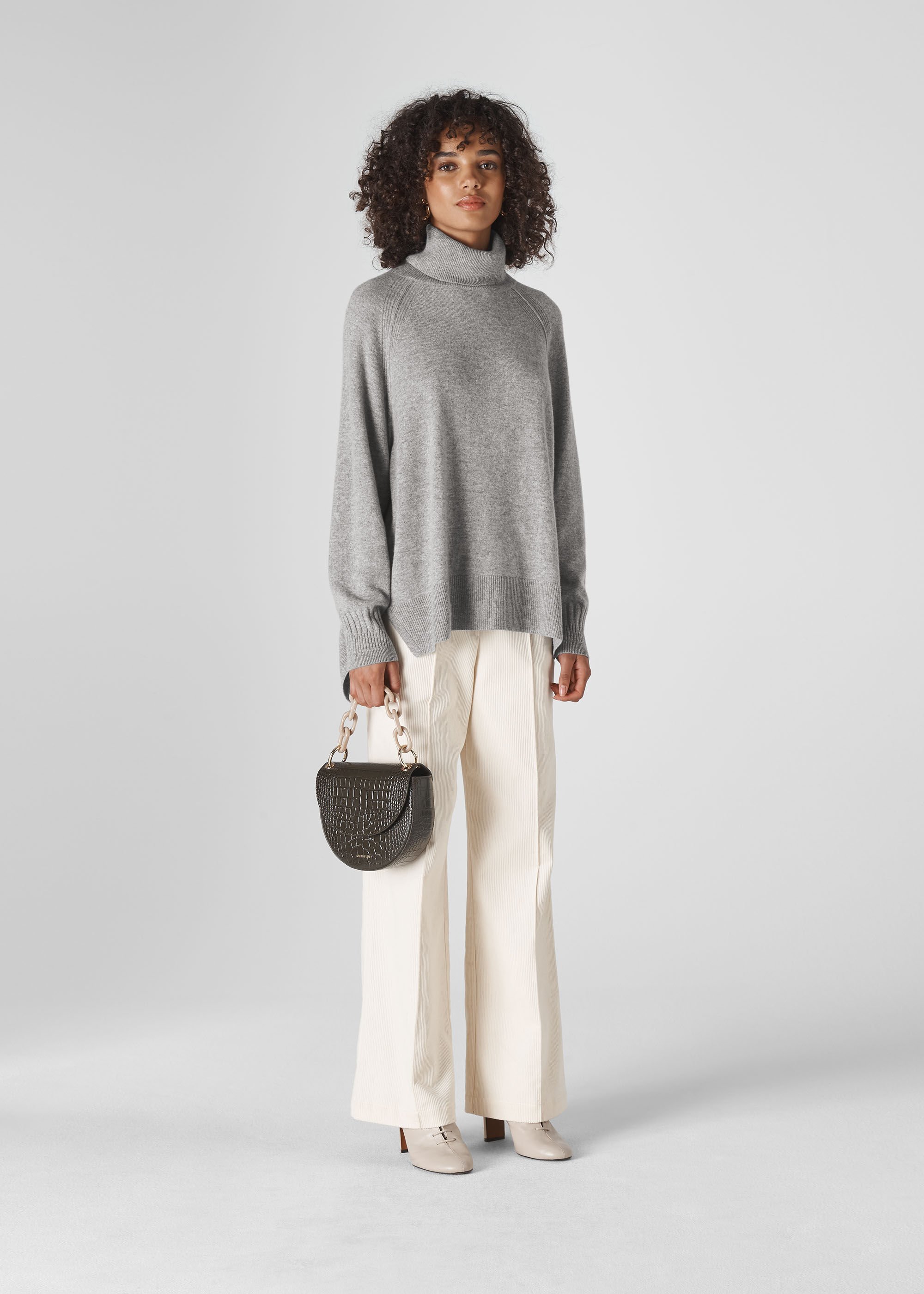 Grey cashmere roll neck top