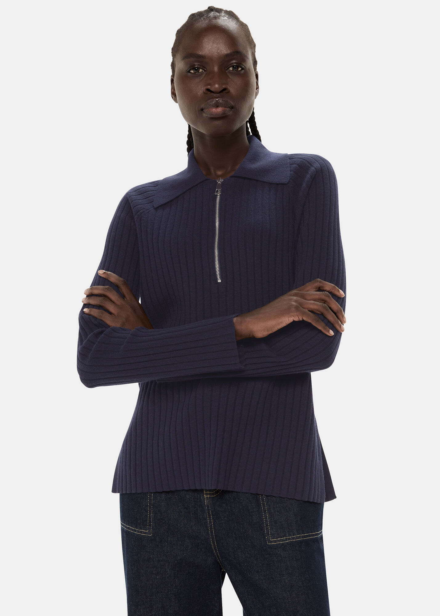 Navy Zip Polo Knit | WHISTLES | Whistles US |