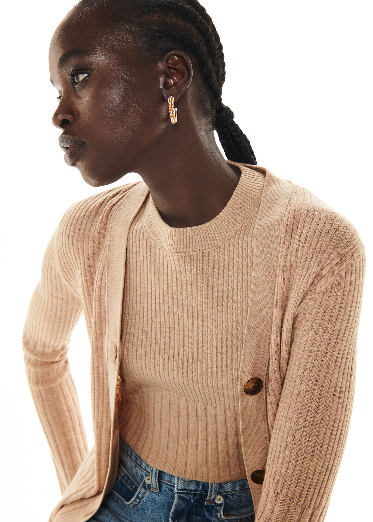 Shrunken ribbed cardigan sweater discount