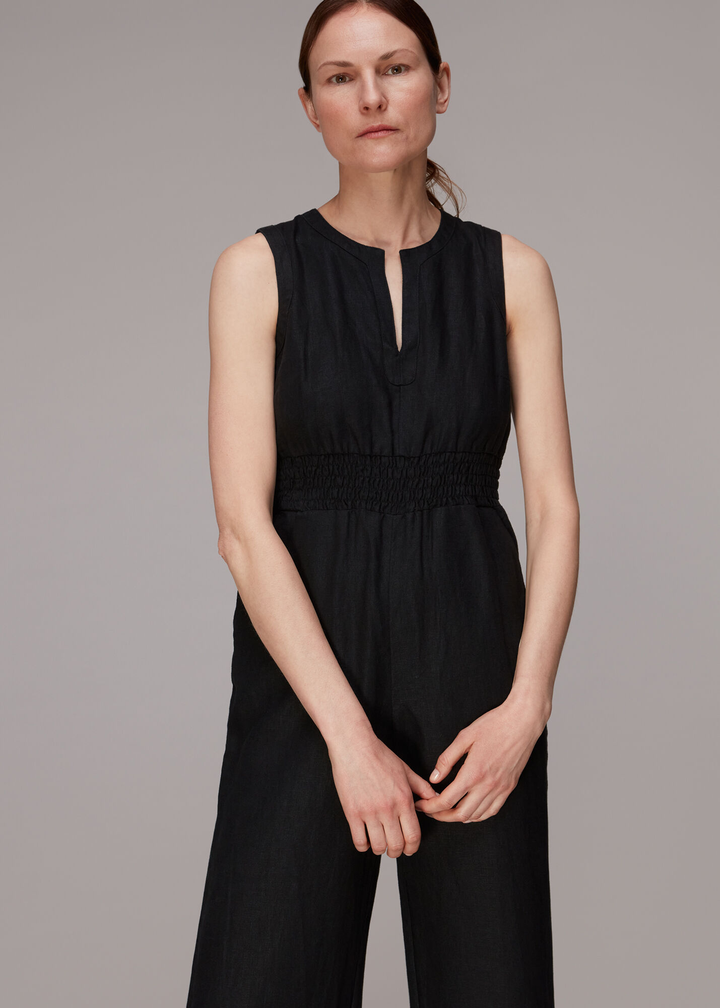 Black Melanie Linen Jumpsuit WHISTLES Whistles
