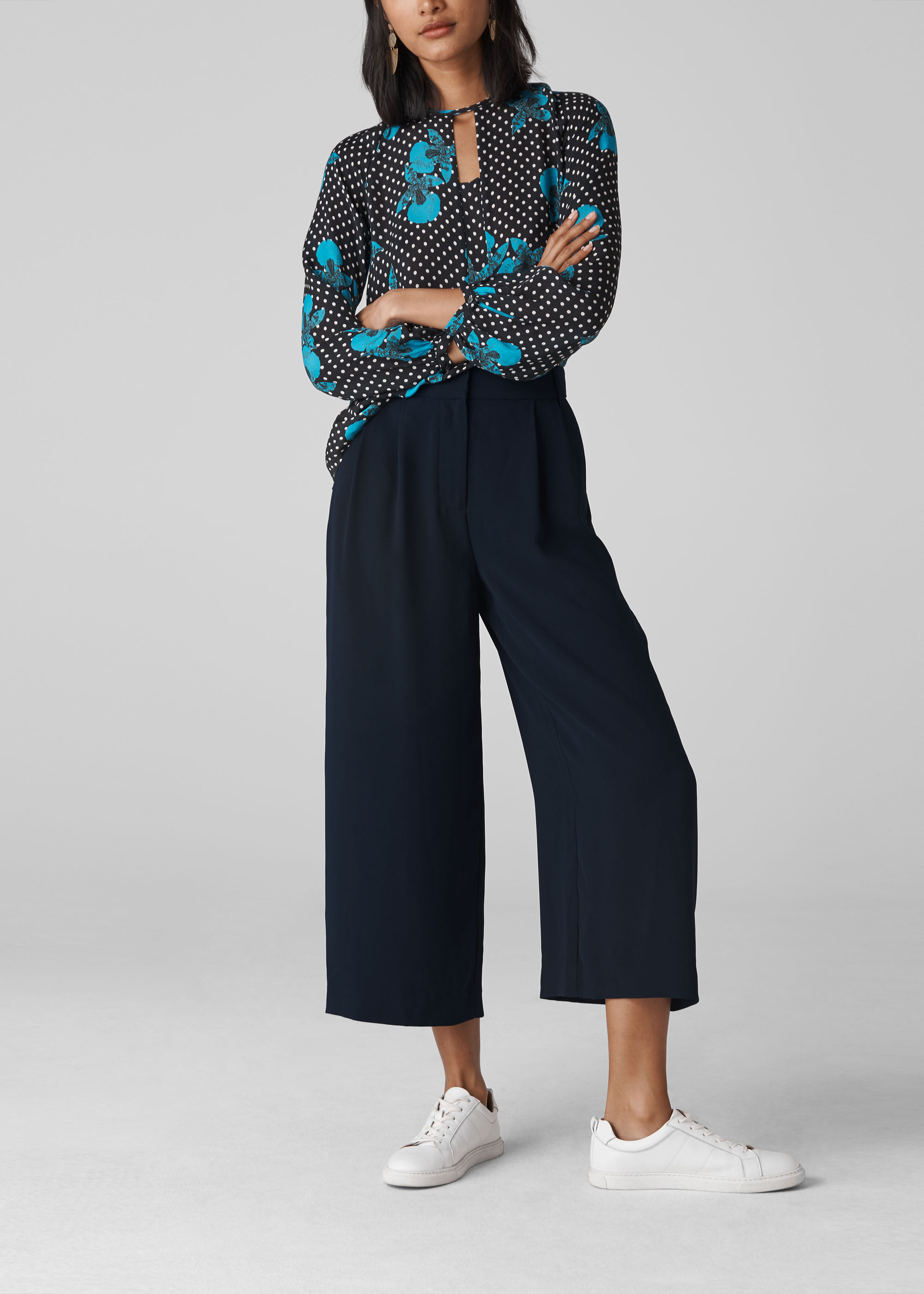 Pleated wide leg crop pants cheap