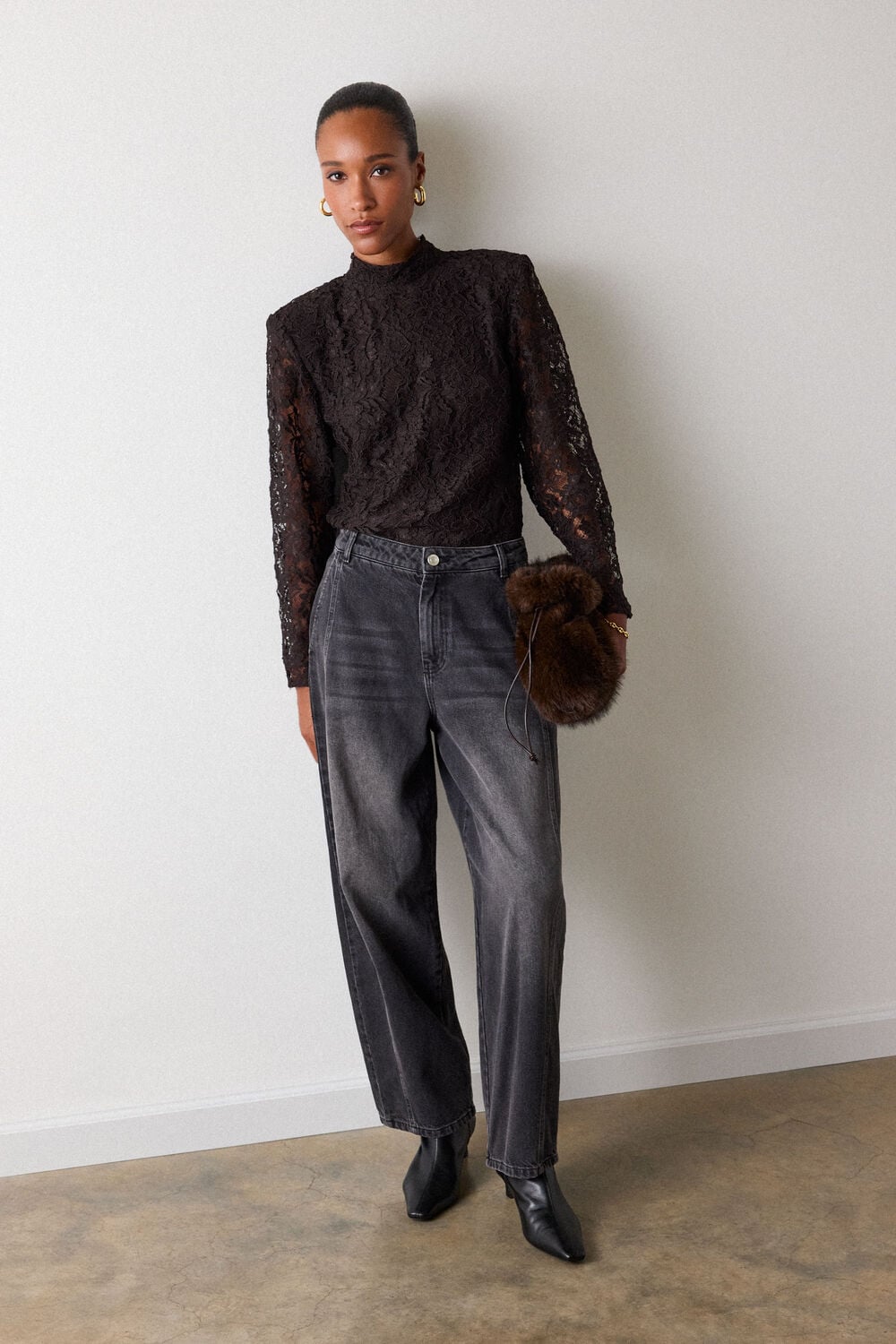 Chocolate Lace Power Shoulder Top