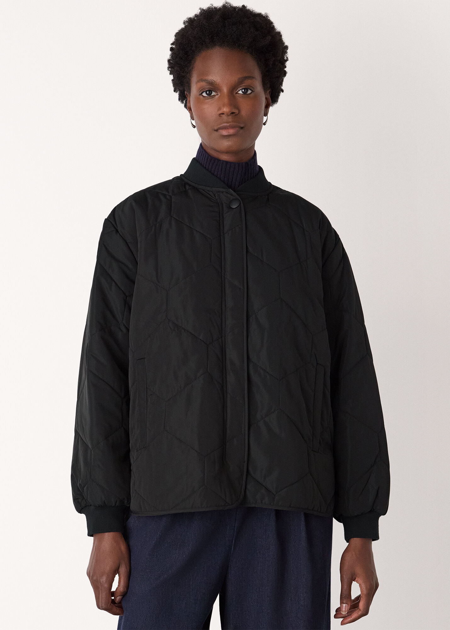 Black Ida Short Quilted Coat | WHISTLES | Whistles US |