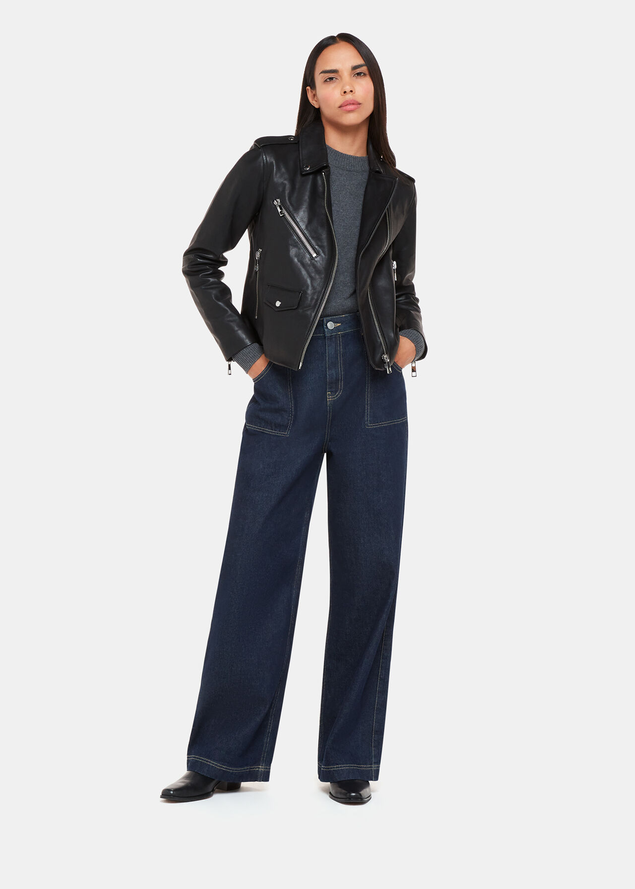 Agnes Pocket Leather Jacket Black