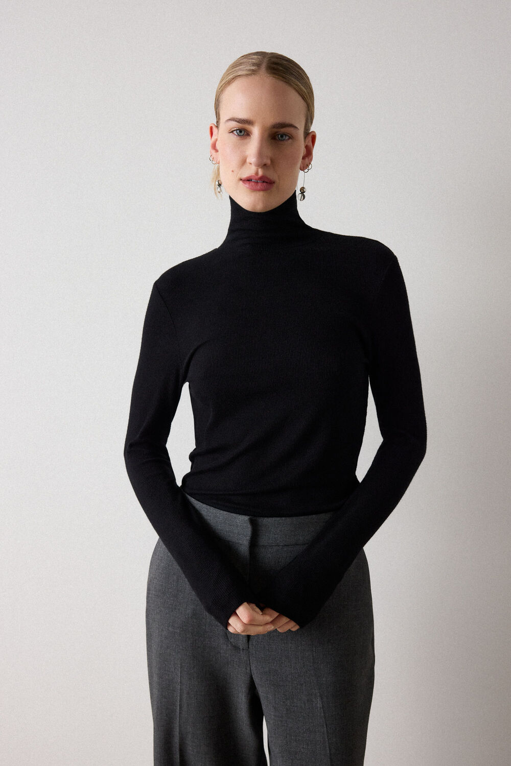 Black Essential Ribbed Polo