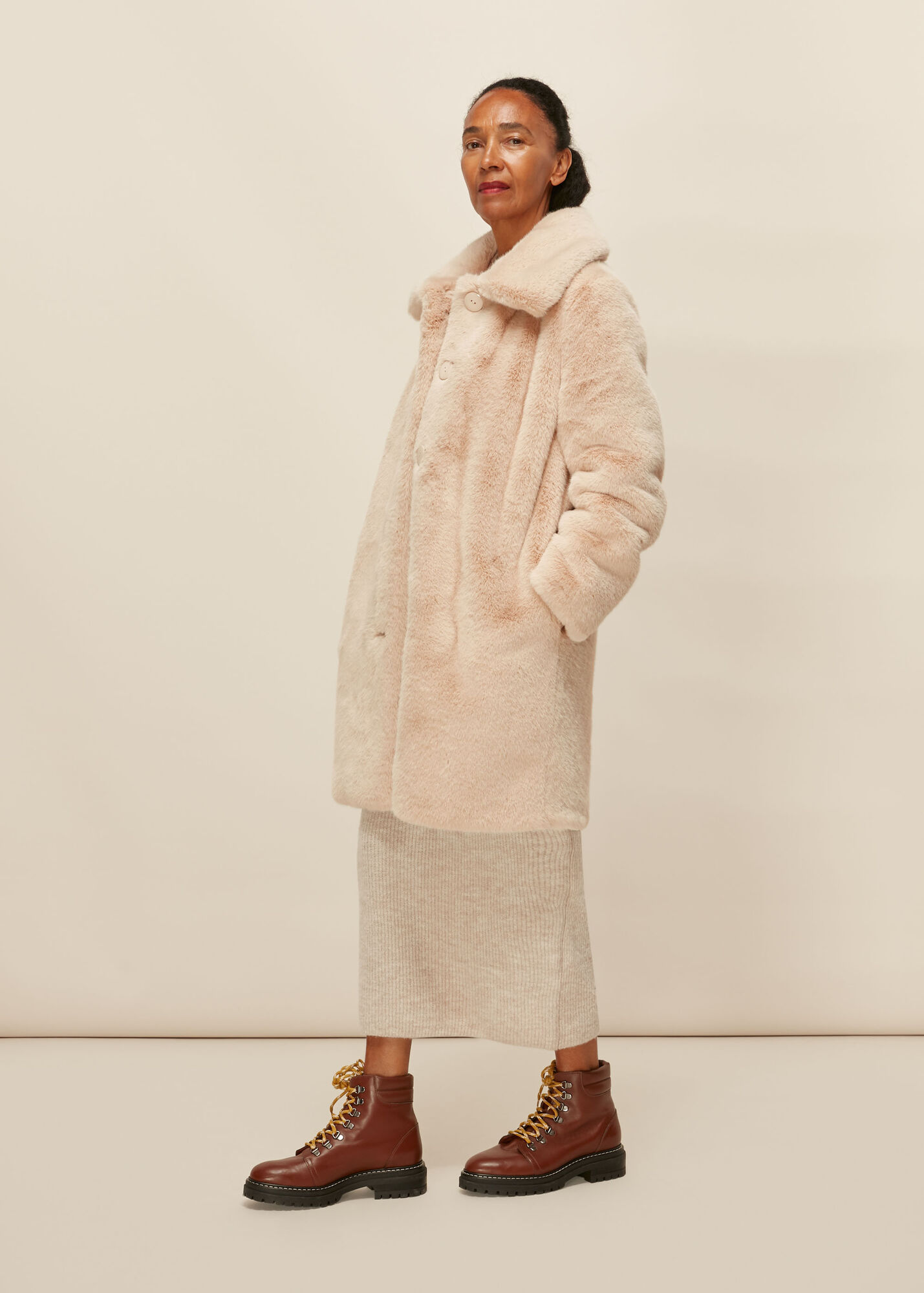 Neutral Faux Fur Coat WHISTLES