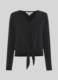 Cupro Button Tie Front Top Black