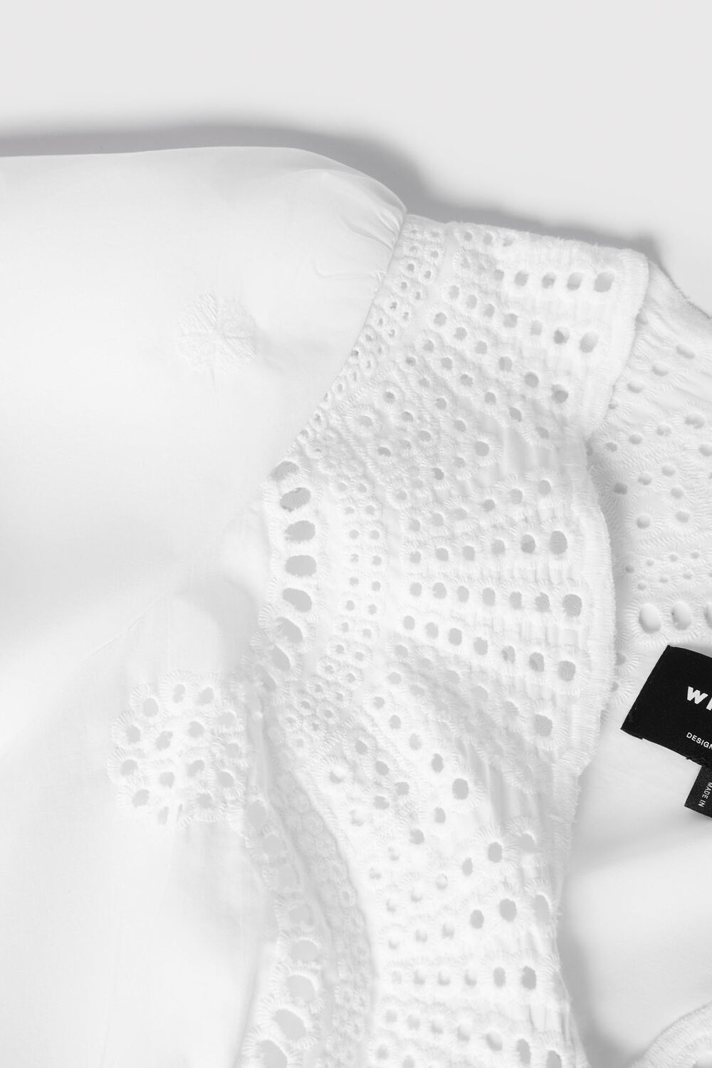 White Cotton Broderie V Neck Dress