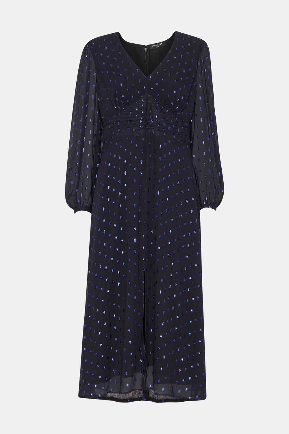 Navy Petite Metallic Dobby Midi Dress