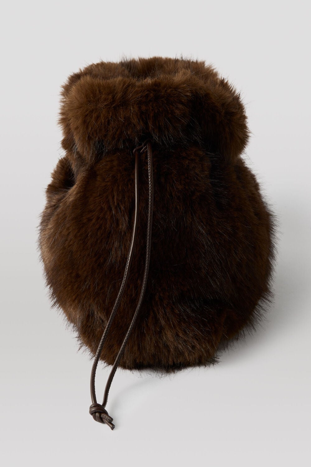 Chocolate Drawstring Faux Fur Bag