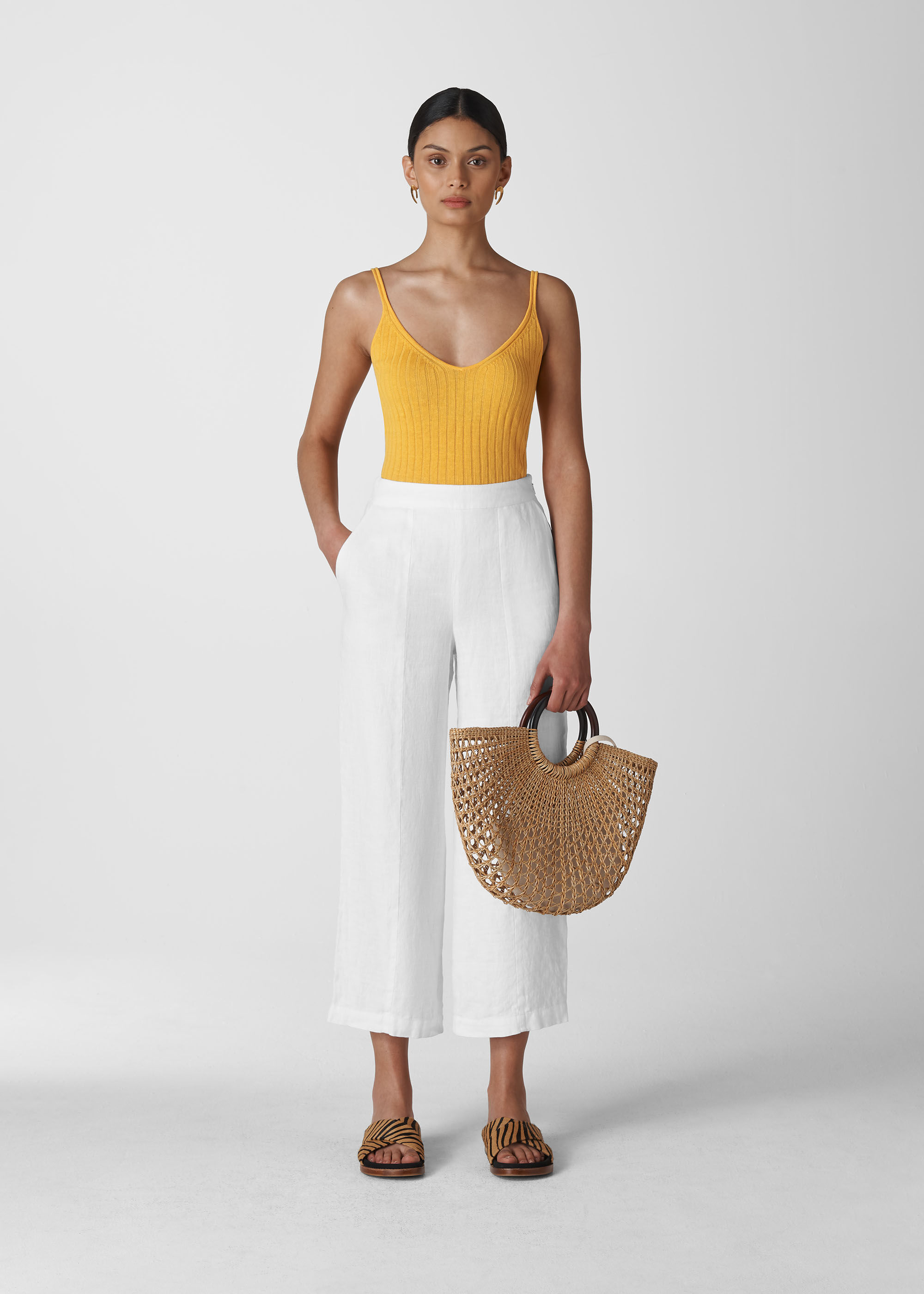 White Linen Cropped Wide Leg Trouser WHISTLES