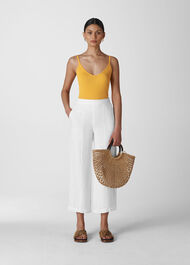 Linen Cropped Wide Leg Trouser White