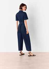 Denim Pintuck Belted Jumpsuit