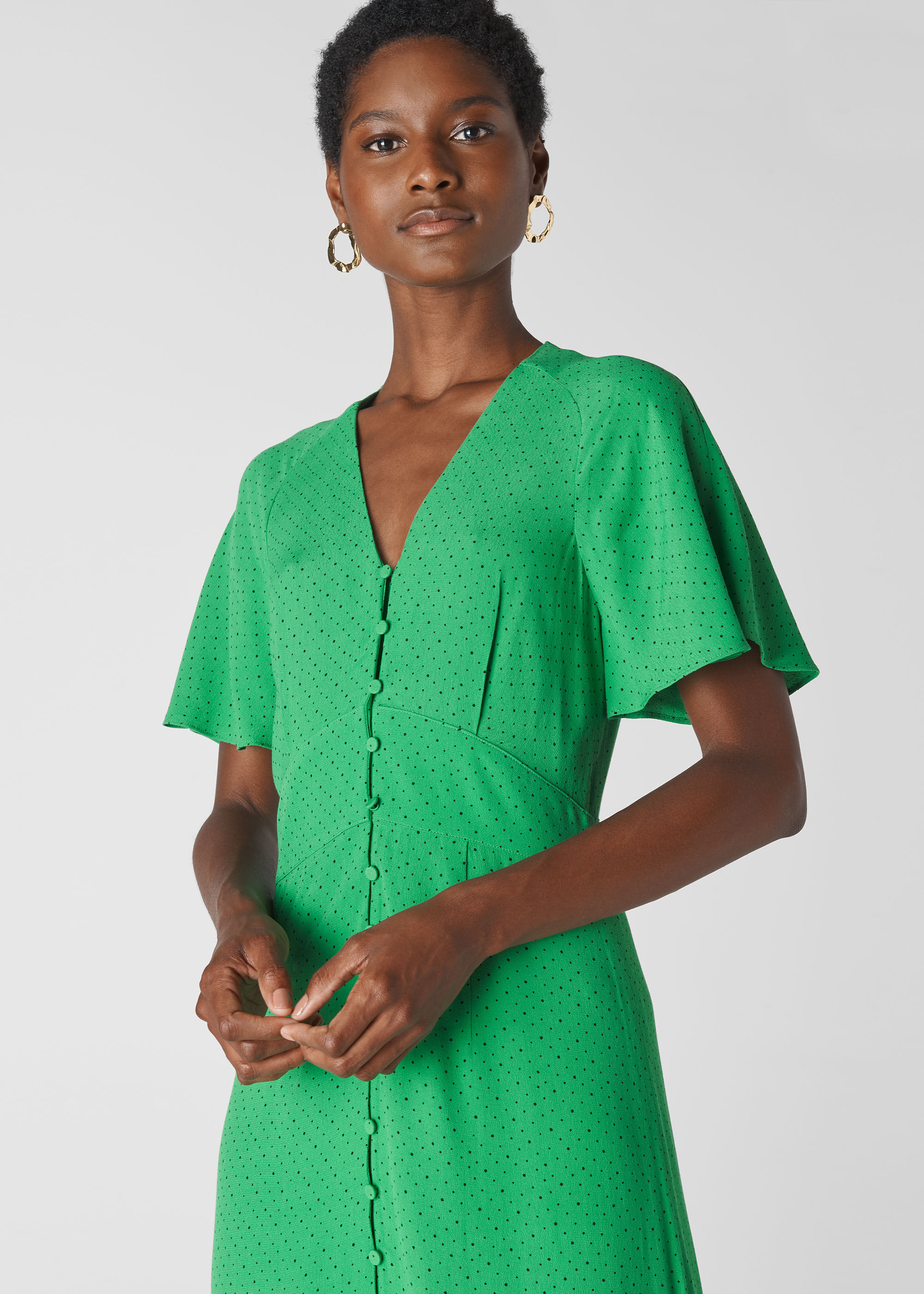 Green Micro Spot Button Dress