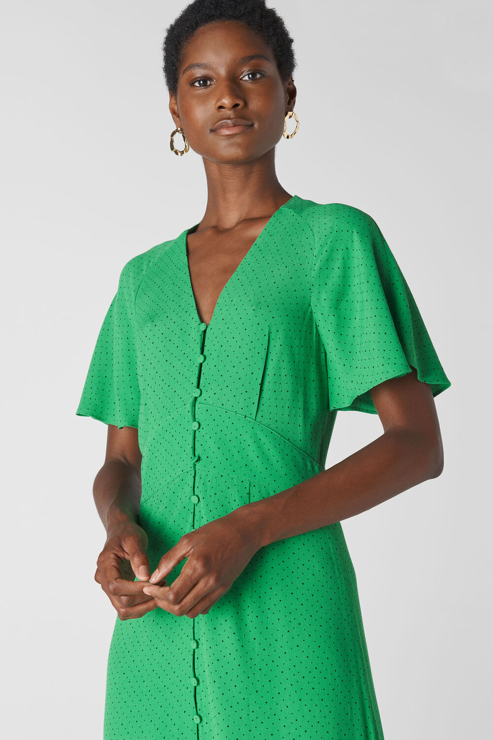 Micro Spot Button Dress Green/Multi
