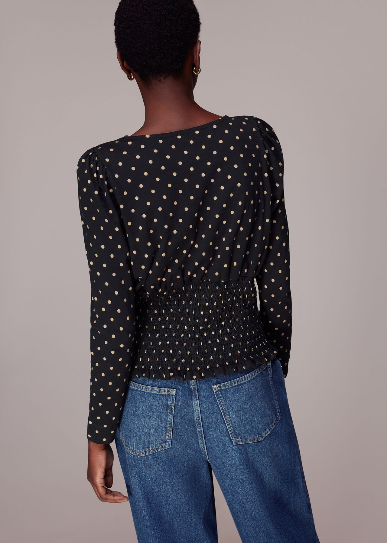 Spot Square Neck Shirred Top