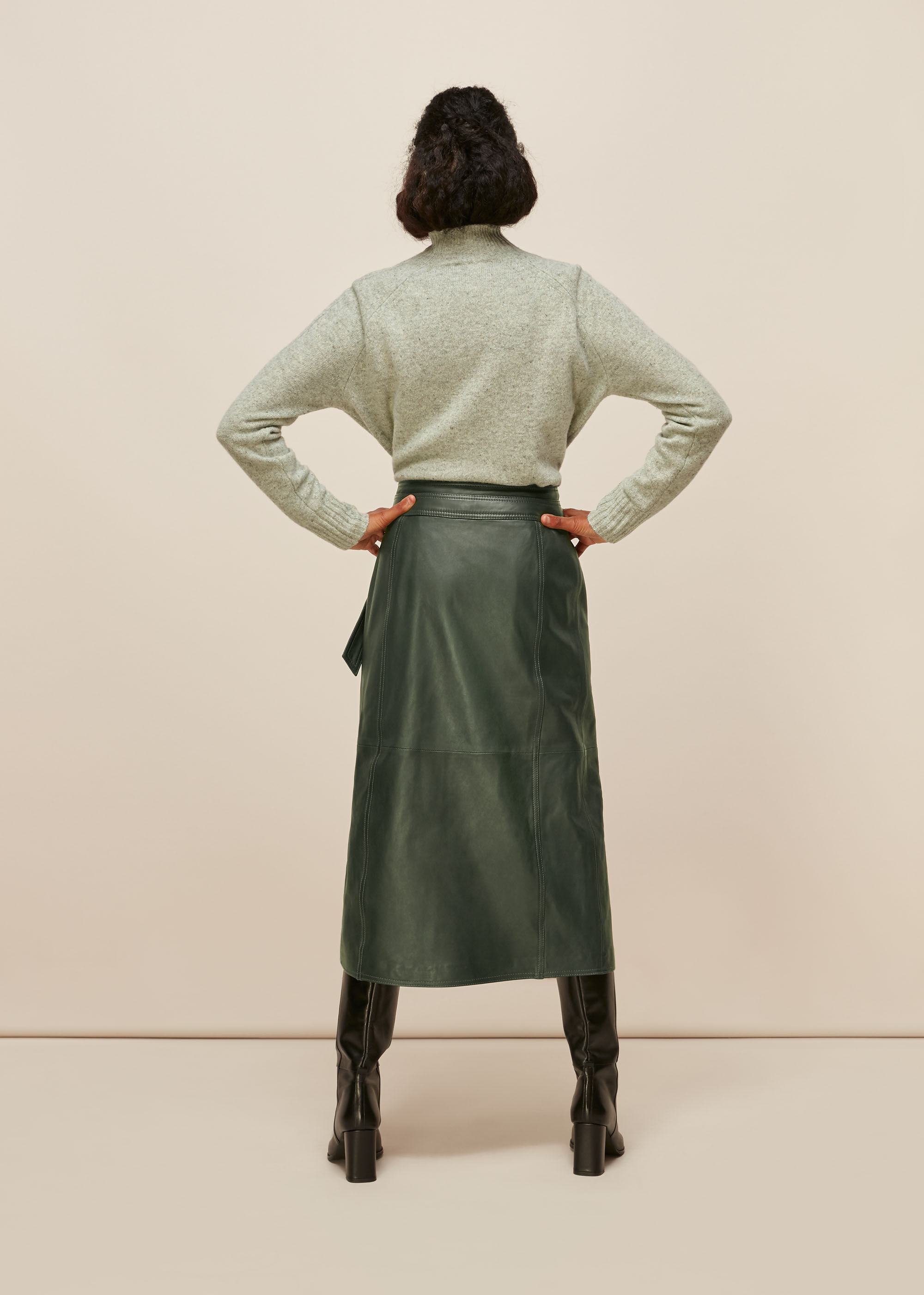 Green leather wrap skirt outlet