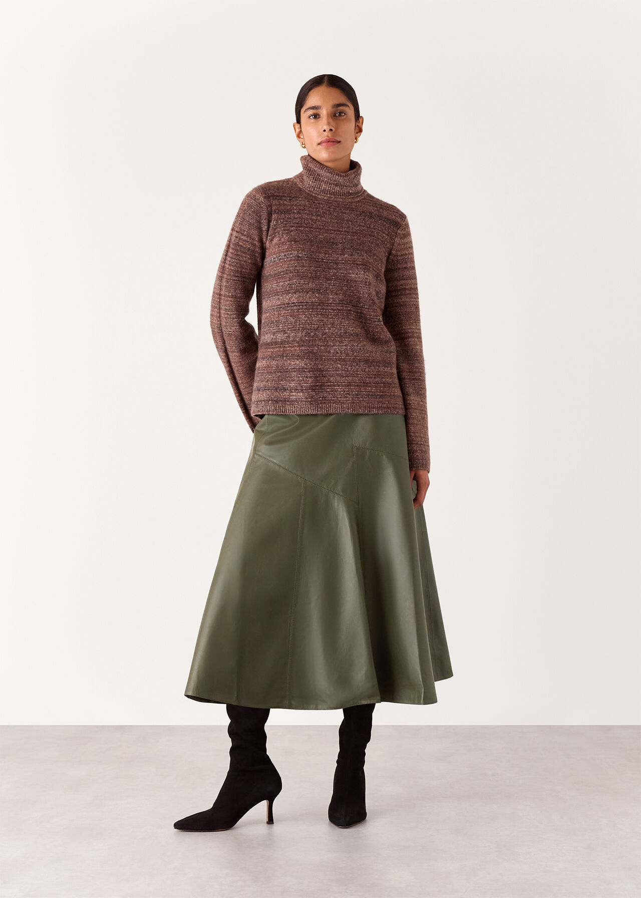 Zig Zag Panel Leather Skirt