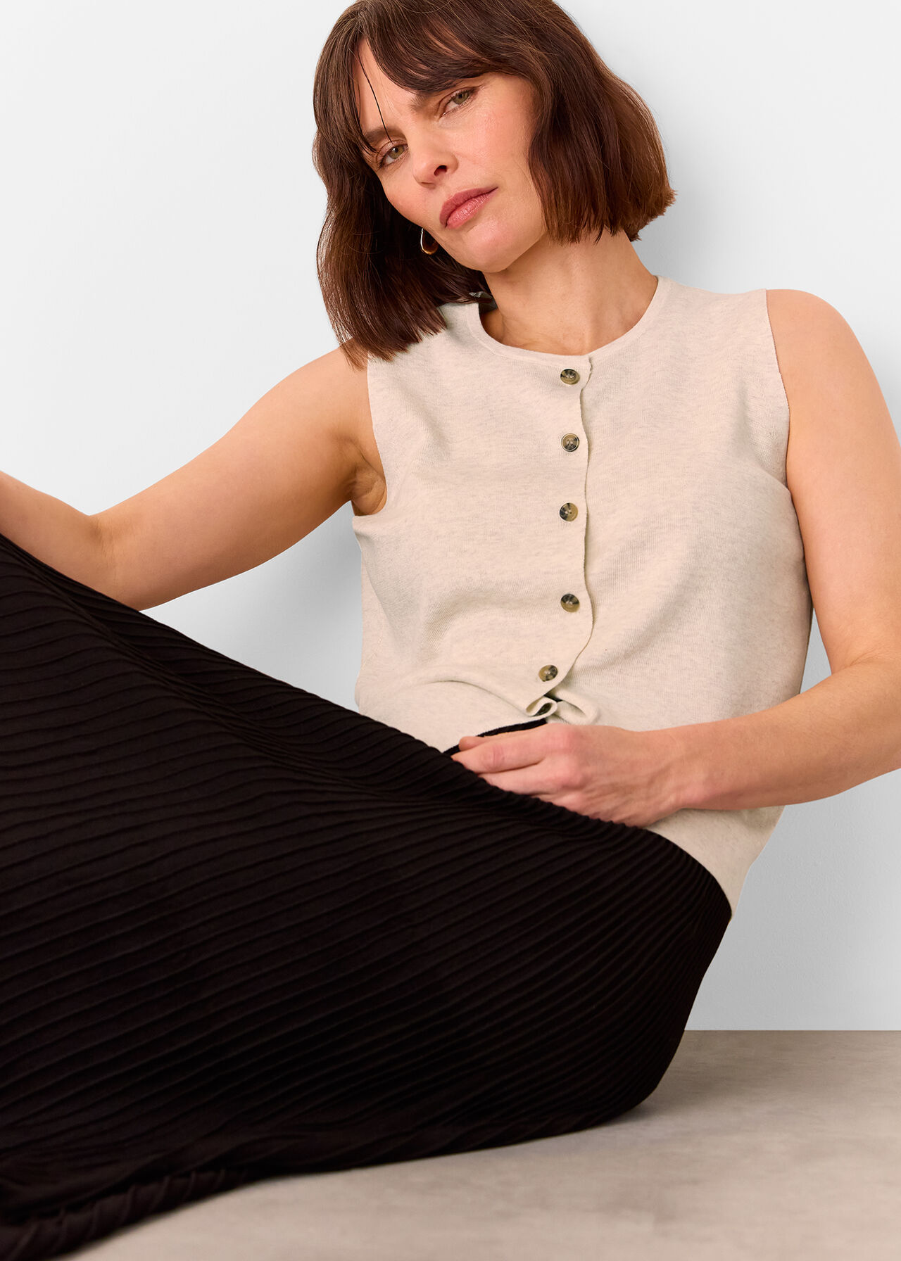 Whistles Lucy Button Front Knit Tank