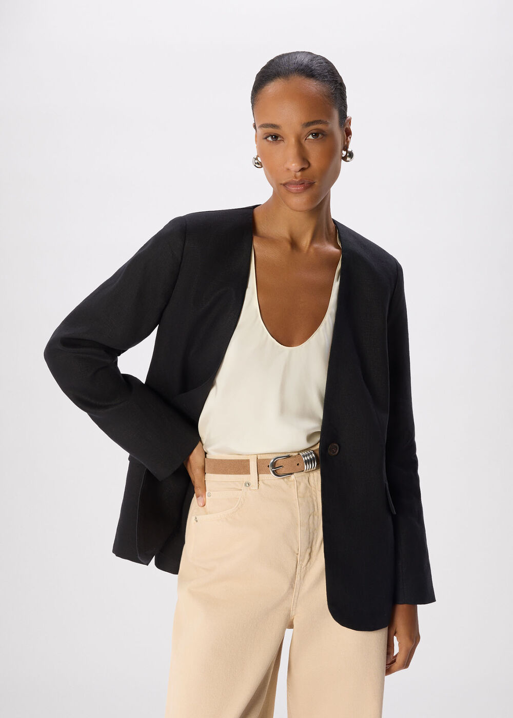 Collarless Linen Blazer