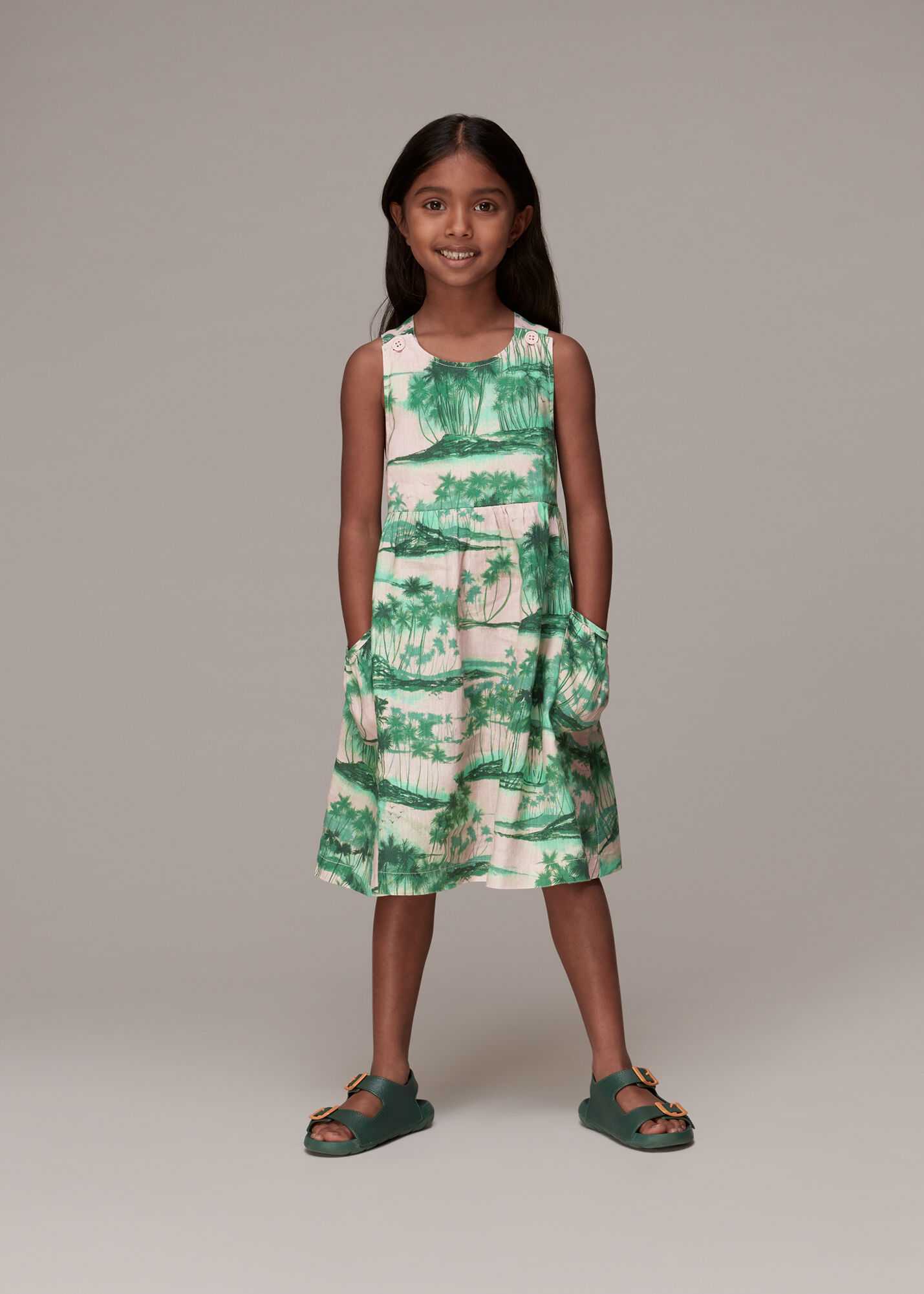 Pink Multi Waving Palms Poppy Linen Dress WHISTLES