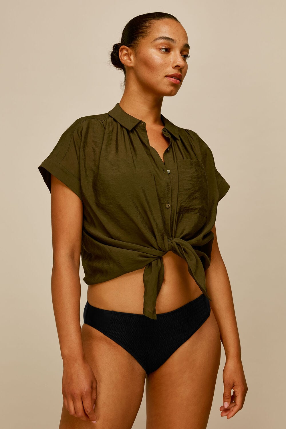 Shirred Panelled Bikini Bottom