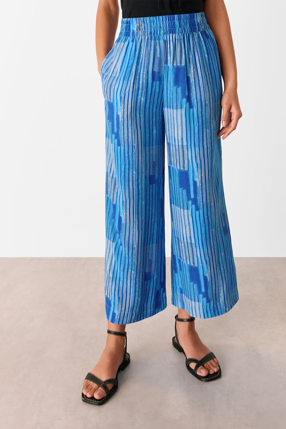 Blue Stripe Print Cropped Trouser