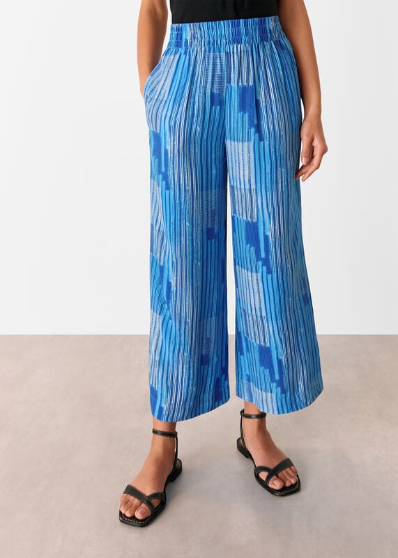 Blue Stripe Print Cropped Pants 