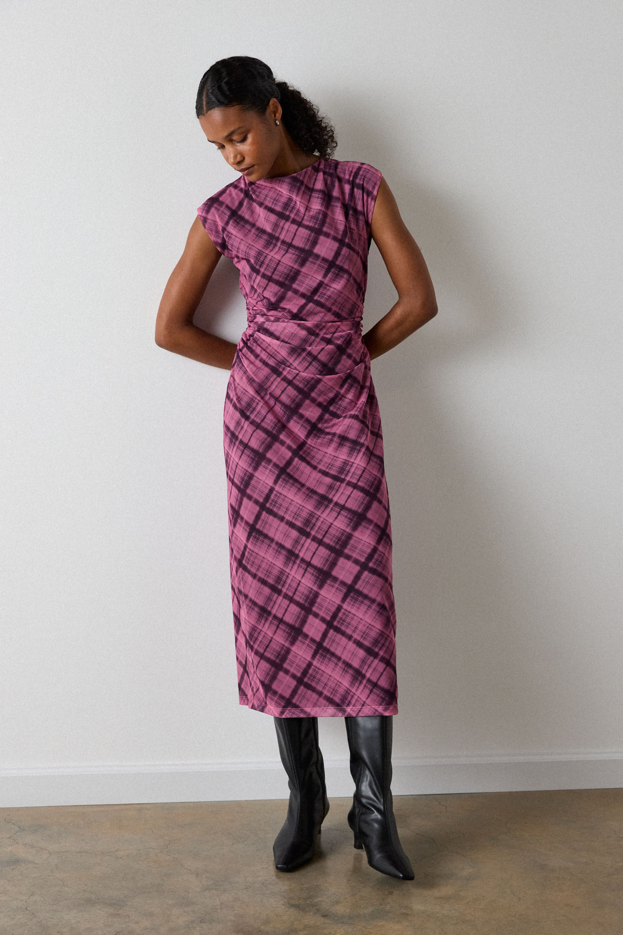 Pink/Multi Check Mesh Midi Dress | WHISTLES | Whistles UK |