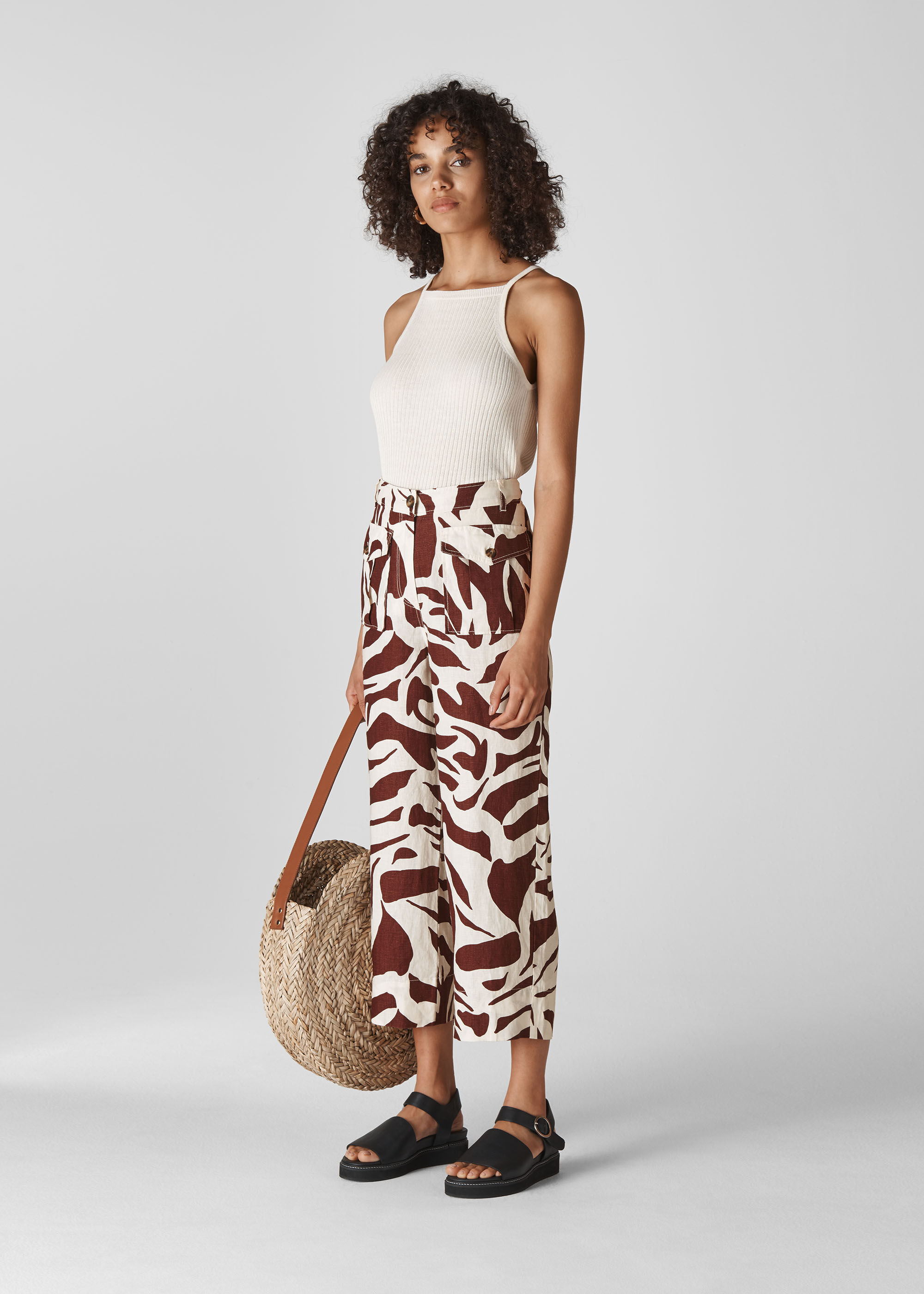 Patterned linen clearance trousers